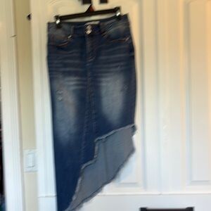 Blue Asymmetrical Midi Pencil Skirt